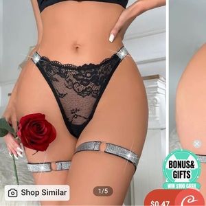 Tape Patch Lace Thong Panty With Leg Rings nwot